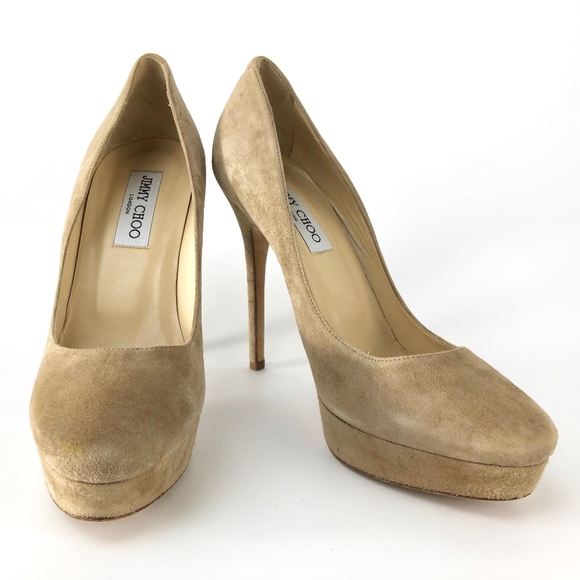 JIMMY CHOO Ellis 120 nude suede platform pump